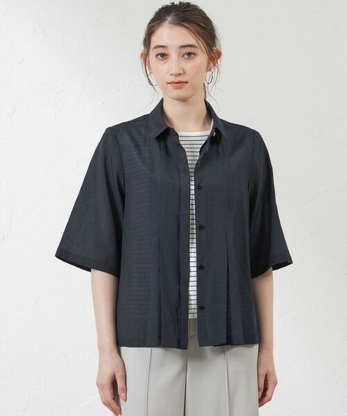 AMACA / アマカ シャツ・ブラウス | シルキーローンショートシャツ(ネイビー2)