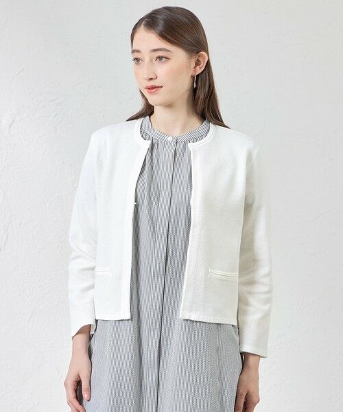 AMACA / アマカ ノーカラージャケット | ペーパーコットンニットジャケット(オフホワイト1)