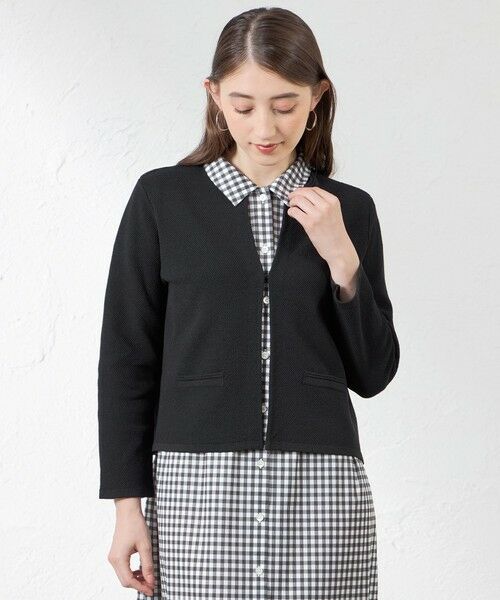AMACA / アマカ ノーカラージャケット | ペーパーコットンニットジャケット(ネイビー3)