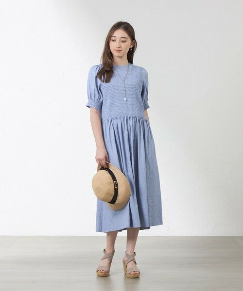 美品 AMACA アマカ 半袖 シャツ ワンピース ブルー 花柄 38 セール】 【LIBERTY】タナローンシャツワンピ （ロング・マキシ