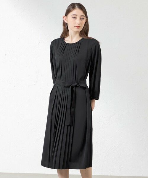 AMACA / アマカ ロング・マキシ丈ワンピース | パウダリーナンジプリーツワンピース(ブラック)