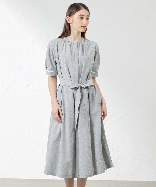 AMACA / アマカ ロング・マキシ丈ワンピース | ポリエステルコットンサッカーワンピース(ネイビー2)