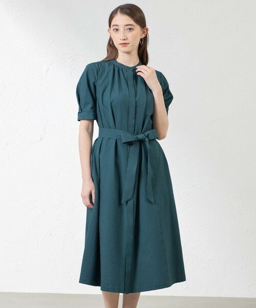 AMACA / アマカ ロング・マキシ丈ワンピース | ポリエステルコットンサッカーワンピース(グリーン3)