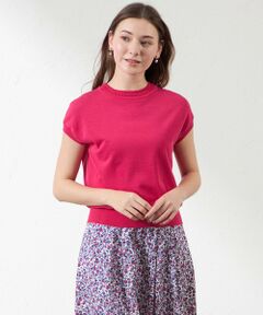 【新品タグ付】アマカ　AMACA バルーン袖 Vネック ニット 三陽商会 ピンク ライトバルキーストレッチ ビジューニットプルオーバー(トップス