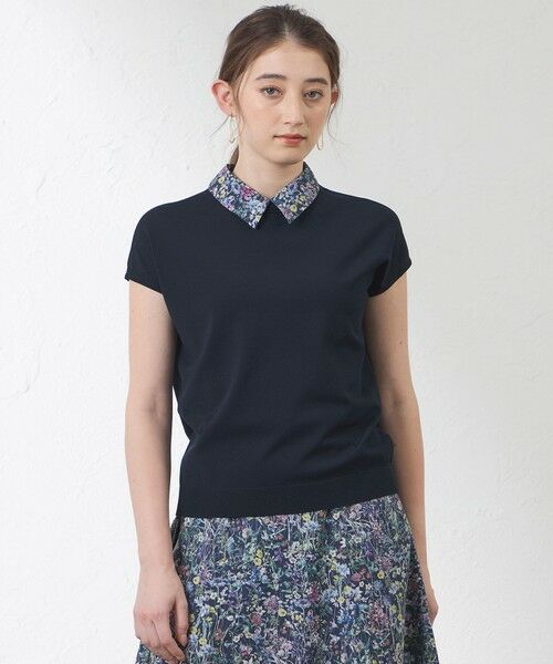 AMACA / アマカ ニット・セーター | 【Anniversary Piece】ブライトレーヨン襟付きプルオーバー(ネイビー3)