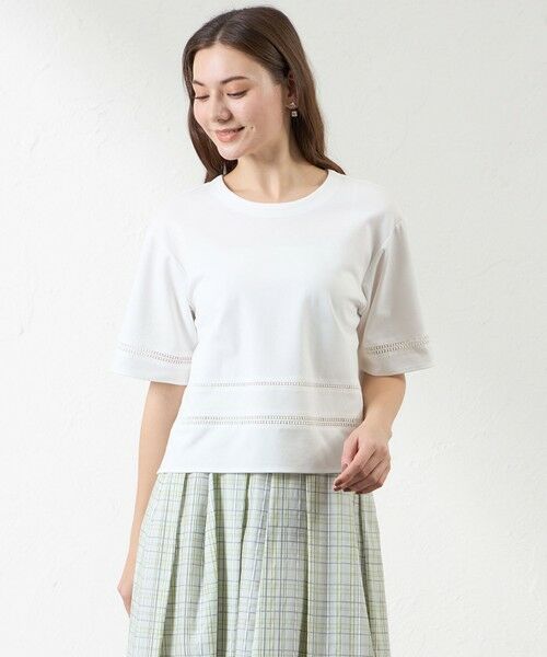 AMACA / アマカ カットソー | レース切り替え半袖Tシャツ（オフホワイト1）