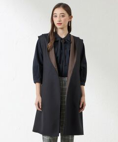 AMACA アマカ ミドルコート ネイビー ノーカラー AMACA アマカ ミドルコート ネイビー ノーカラー