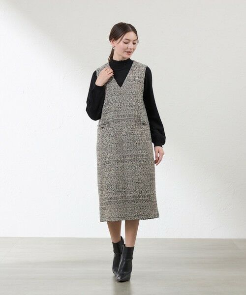 AMACA / アマカ ロング・マキシ丈ワンピース | 【Anniversary　Piece】【尾州素材】ツイードジャンパードレス | 詳細1