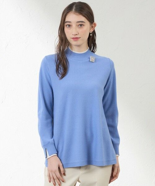 AMACA / アマカ ニット・セーター | バイカラーラインチュニックニット(ブルー3)