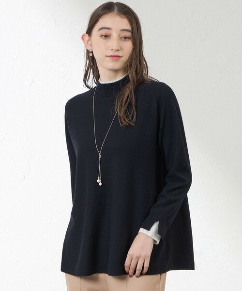 AMACA / アマカ ニット・セーター | バイカラーラインチュニックニット(ネイビー3)