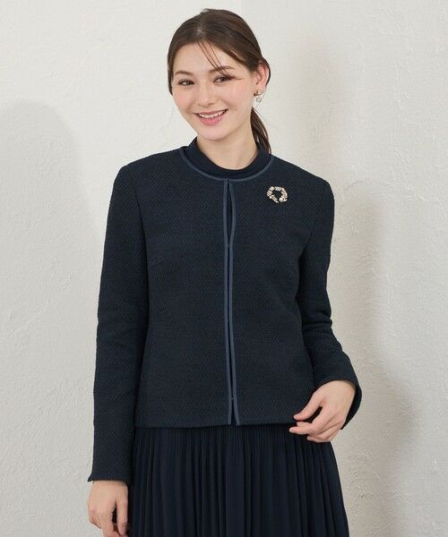 AMACA / アマカ ノーカラージャケット | インレイツイードジャケット（ネイビー3）