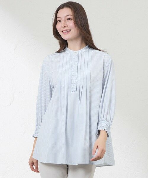 AMACA / アマカ シャツ・ブラウス | バンブークロスタックフリルブラウス（ブルー5）