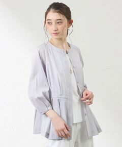 AMACA / アマカ ノーカラージャケット | ナチュラルドライオーガンジー ノーカラー羽織シャツ