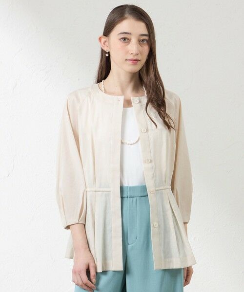 AMACA / アマカ ノーカラージャケット | ナチュラルドライオーガンジー ノーカラー羽織シャツ（オフホワイト1）