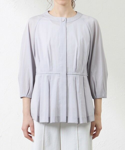 AMACA / アマカ ノーカラージャケット | ナチュラルドライオーガンジー ノーカラー羽織シャツ | 詳細4