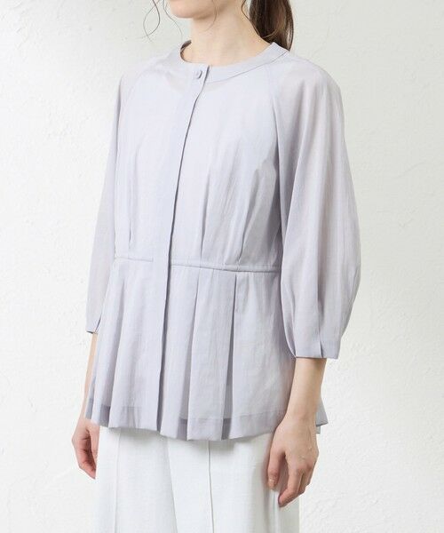 AMACA / アマカ ノーカラージャケット | ナチュラルドライオーガンジー ノーカラー羽織シャツ | 詳細5