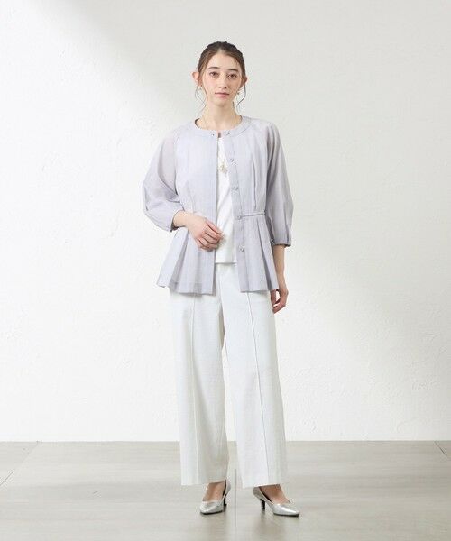 AMACA / アマカ ノーカラージャケット | ナチュラルドライオーガンジー ノーカラー羽織シャツ | 詳細2