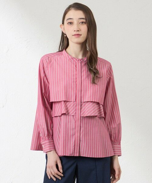 AMACA / アマカ シャツ・ブラウス | バンブーストライプ フレアブラウス（ピンク3）