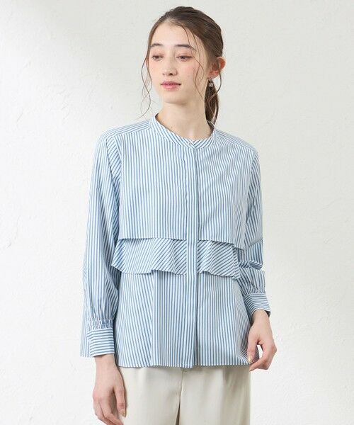 AMACA / アマカ シャツ・ブラウス | バンブーストライプ フレアブラウス（ブルー5）