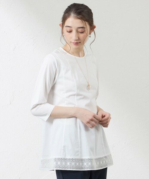 AMACA / アマカ カットソー | プレーティング天竺 レースコンビカットソー（オフホワイト1）