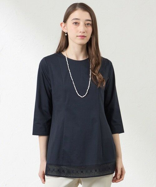 AMACA / アマカ カットソー | プレーティング天竺 レースコンビカットソー（ネイビー3）