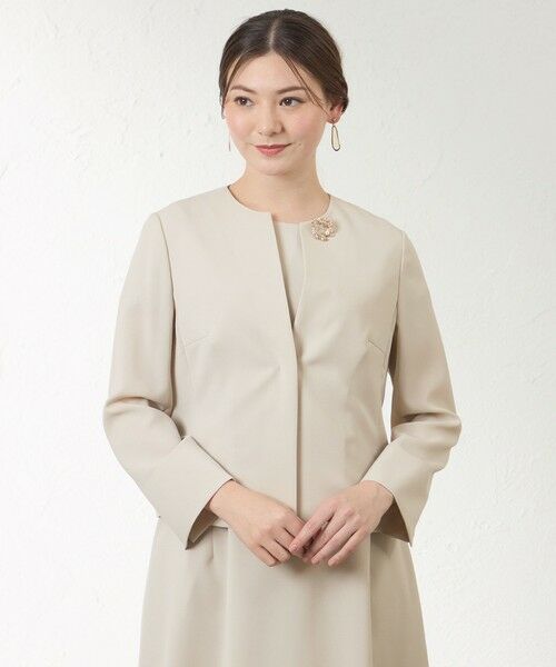 AMACA / アマカ ノーカラージャケット | リネンライク キーネックジャケット（ベージュ1）