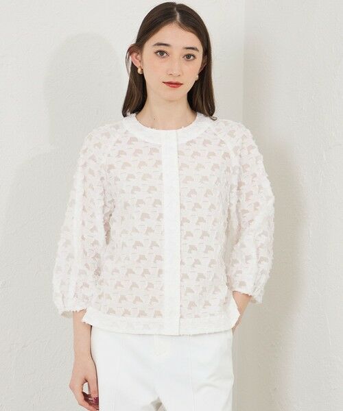 AMACA / アマカ ノーカラージャケット | ジオメトリックジャカード ジャケット（オフホワイト1）