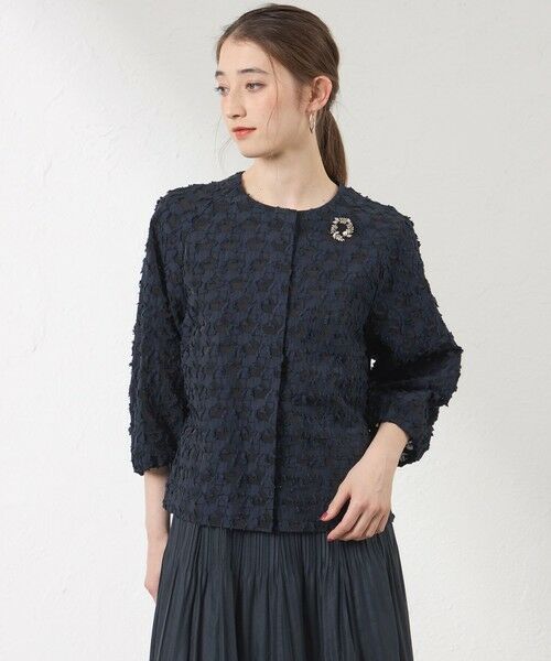 AMACA / アマカ ノーカラージャケット | ジオメトリックジャカード ジャケット（ネイビー3）