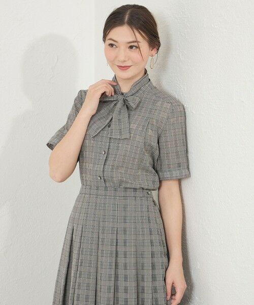 AMACA / アマカ シャツ・ブラウス | シズルチェック ボウタイブラウス（グレー3）