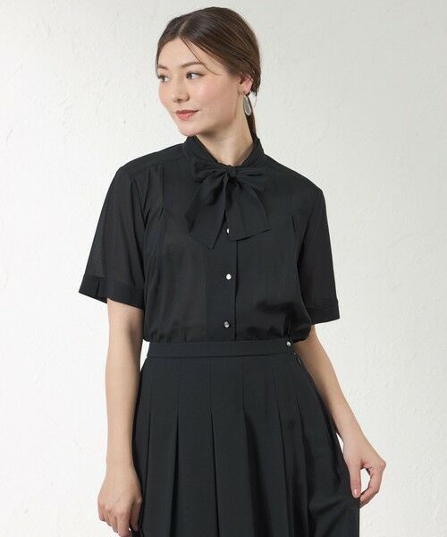 AMACA / アマカ シャツ・ブラウス | 【接触冷感･防シワ】シアーボイル ボウタイブラウス（ネイビー3）