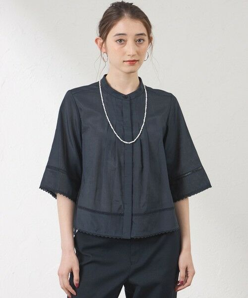 AMACA / アマカ シャツ・ブラウス | 【接触冷感】シルキーローン スタンドカラーブラウス（ネイビー3）