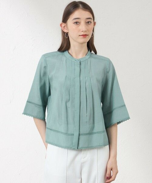 AMACA / アマカ シャツ・ブラウス | 【接触冷感】シルキーローン スタンドカラーブラウス（グリーン1）