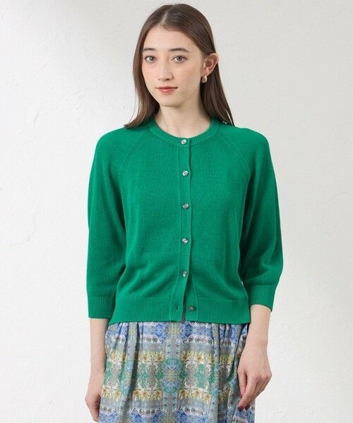 AMACA / アマカ ニット・セーター | ペーパーニット クルーネックカーディガン（グリーン1）