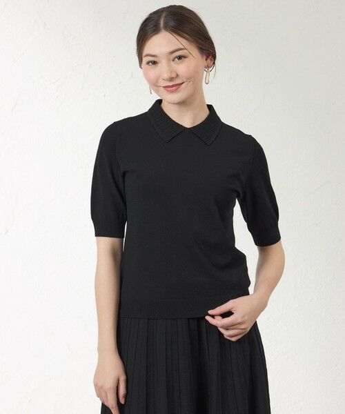 AMACA / アマカ ニット・セーター | 【接触冷感･UV対策】ライトレーヨンストレッチ ポロ衿プルオーバー（ネイビー3）