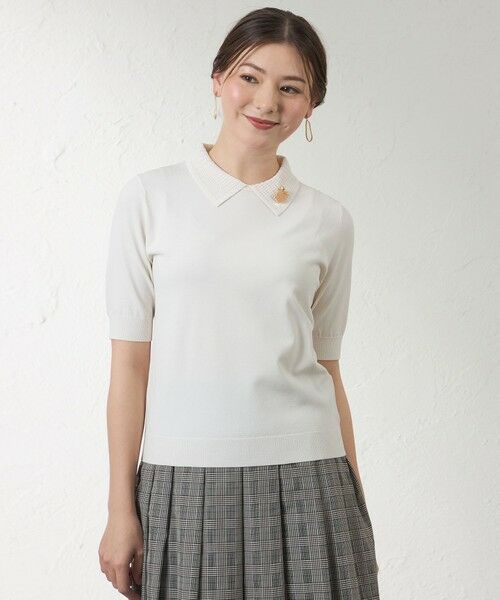 AMACA / アマカ ニット・セーター | 【接触冷感･UV対策】ライトレーヨンストレッチ ポロ衿プルオーバー（ベージュ1）