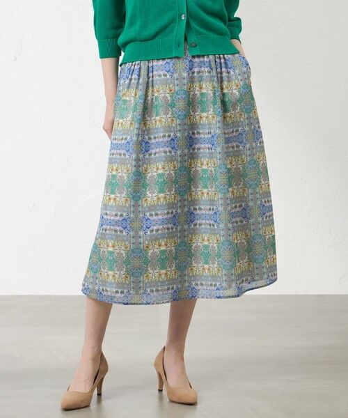 AMACA / アマカ ロング・マキシ丈スカート | 【LIBERTY】Flower Fete フレアスカート（グリーン1）