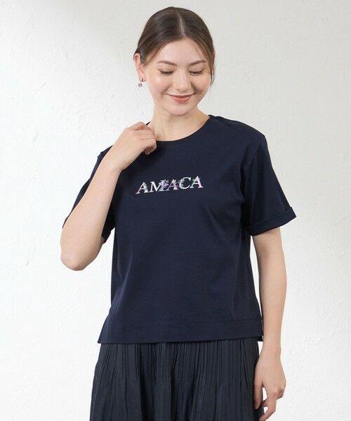 AMACA / アマカ カットソー | 花文字Tシャツ（ネイビー3）