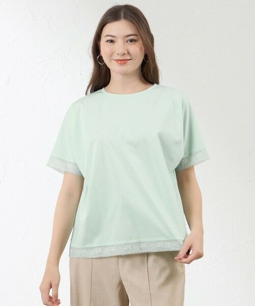 AMACA / アマカ カットソー | プレーティング天竺 レース切替Tシャツ（グリーン1）