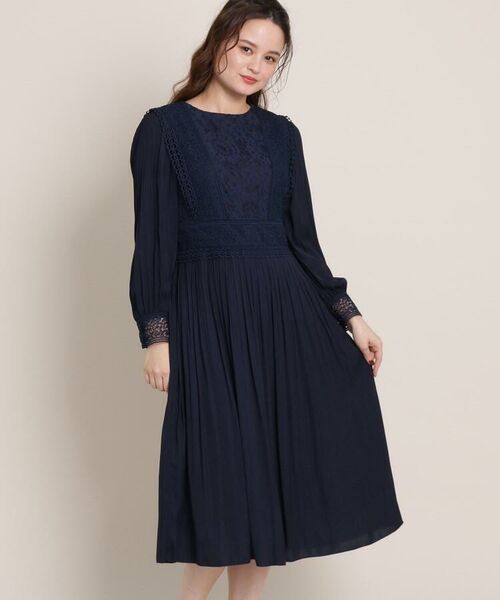 セール レース消しプリーツサテンワンピース ミニ丈 ひざ丈ワンピース Anatelier アナトリエ ファッション通販 タカシマヤファッションスクエア
