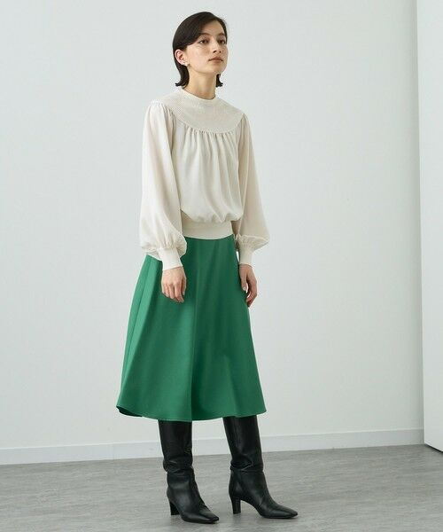 日米首脳新品未使用 タグ付き ANAYI サテンスカート ピンクベージュ ひざ丈スカート