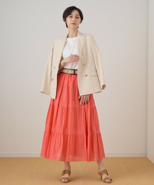 【ANAYI】コットンシルクローンティアード スカート Light Pink (42) 34 アナイ レディース ロング・マキシ丈スカート 10231711580