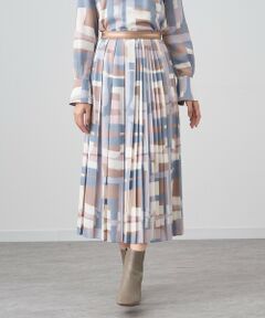 ANAYI / アナイ ロング・マキシ丈スカート | 【セットアップ対応商品】スクエア幾何プリントプリーツスカート