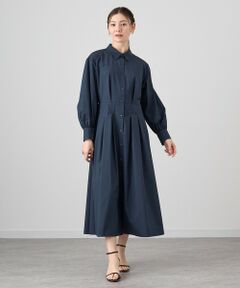 【Spring & Summer Collection 2024】<br><br>スーピマコットンで風合いが良く、またフルダルポリエステル混で１枚着でも透けにくい機能性を持ち合わせたブロード素材です。<br>またシワになりにくくなる加工も施されたいます。<br><br>スカート部分にタックを施したシャツワンピースです。<br>ふわりとしたボリューム袖は女性らしい印象。肩周りはややドロップショルダー気味に仕上げ抜け感がありつつもシャツ衿でかっちりとした知性的で洗練された女性を演出します。<br>ウエストから広がる程よい分量感のフレアースカートはエレガントンで優雅なスタイルを叶えます。<br><br>【付属】なし<br>【裏地】なし<br>【透け感】なし<br>【開き・留め仕様】前釦開き<br>【伸縮性】やや有り<br>【ケア方法】ドライクリーニング<br>【着用感・生地の厚さ】こしのあるブロード素材<br><br>ロングヘア　model:164cm　着用サイズ:38<br><br><br><br>【ANAYIサイズ表】<br>34サイズ:5号 XSサイズ<br>36サイズ:7号 Sサイズ<br>38サイズ:9号 Mサイズ<br><br><br>・「商品のお気に入り登録」で再入荷通知や、ラスト1点の通知、セール通知も受け取ることができます。<br>・「ブランドのお気に入り登録」で新商品や再入荷など、お得な情報を受け取ることができます。<br><br>※照明の関係により、実際よりも色味が違って見える場合がございます。<br>またパソコン・スマートフォンなどの環境により、製品と画像のカラーが異なる場合もございます。<br>予めご了承ください。