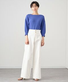 【Spring & Summer Collection 2024】<br><br>インディゴ染をしていないコットンにポリエステルが入った張りのあるツイル生地です。<br>柔らかいのが特徴です。<br><br><br>ハイウエストのワイドパンツは広ベルトで、釦をゴールドにしてポイントにしました。<br>真脇にあえて切り替えを入れず、幅広の側章の切り替えにし、前からや後ろから見た時に細く見えるようにデザインしました。<br>シーズンを通して活躍するキレイ目カジュアルなボトムスです。<br><br><br>【付属】なし<br>【裏地】なし<br>【透け感】なし<br>【開き・留め仕様】前釦、ファスナー開き<br>【伸縮性】あり<br>【ケア方法】ドライクリーニング<br>【着用感・生地の厚さ】しっかりしたストレッチが心地よい厚すぎない中肉のツイル生地<br><br>ボブヘア　model:156cm　着用サイズ:34<br>ショートヘア　model:168cm　着用サイズ:38<br><br><br>【ANAYIサイズ表】<br>34サイズ：5号 XSサイズ相当<br>36サイズ：7号 Sサイズ相当<br>38サイズ：9号 Mサイズ相当<br><br>・「商品のお気に入り登録」や「ブランドのお気に入り登録」で新商品や再入荷通知、セール通知などのお得な情報を受け取ることができます。<br>・照明の関係により、実際よりも色味が違って見える場合がございます。<br>またパソコン・スマートフォンなどの環境により、製品と画像のカラーが異なる場合もございます。予めご了承ください。