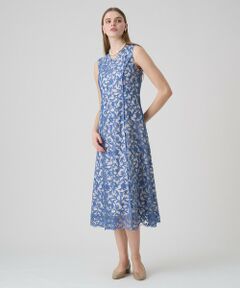 ANAYI ツートンチュール刺繍ワンピース 38 ネイビー ANAYI - ANAYI ツートンチュール刺繍ワンピース 38 ネイビーの
