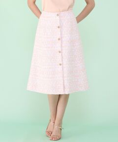 ANAYI / アナイ ミニ・ひざ丈スカート | サーモンピンクツイード前釦 スカート