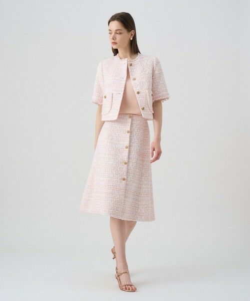 ANAYI / アナイ ミニ・ひざ丈スカート | サーモンピンクツイード前釦 スカート | 詳細3
