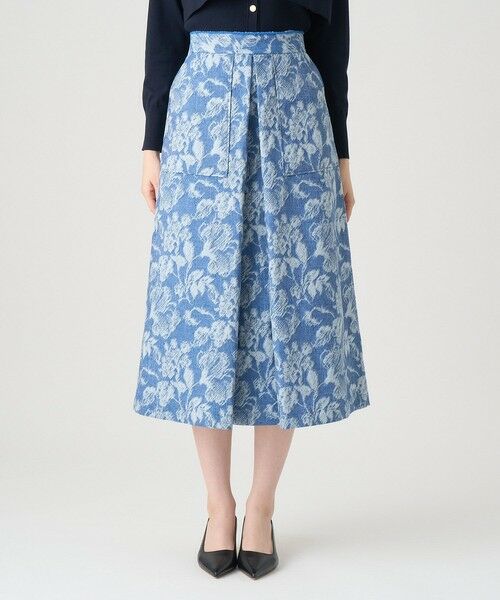 【ANAYI】デニムチョウロングスカート セール】 シルクデニムフレア スカート （デニムスカート