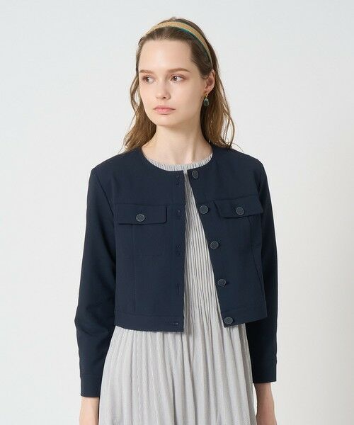 完売★ANAYIサッカーストレッチクロップドブルゾン　ノーカラージャケット サッカーストレッチクロップドブルゾン|ANAYI OFFICIAL ONLINE