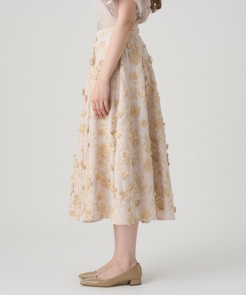 ANAYI / アナイ ミニ・ひざ丈スカート | ストライプフラワー刺繍フレア スカート | 詳細2